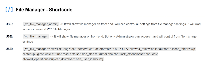 File Manager shortcode