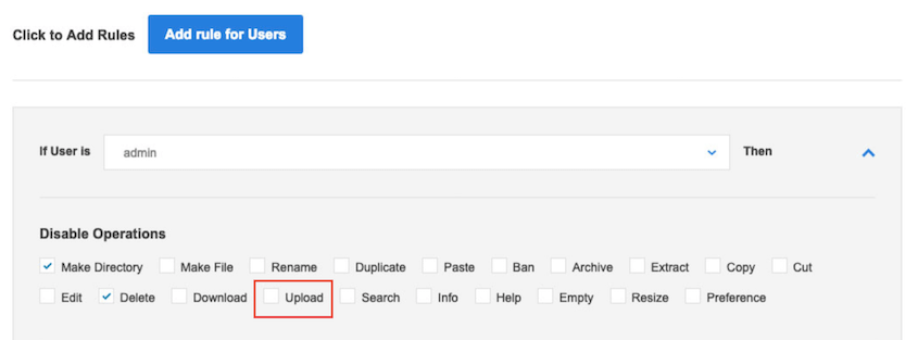 File Manager upload rule