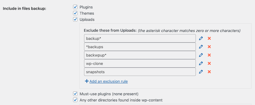 UpdraftPlus custom backups