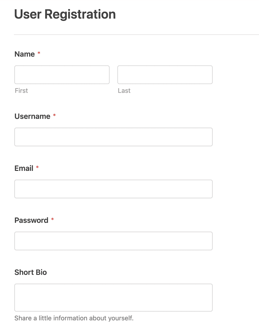 User registration form