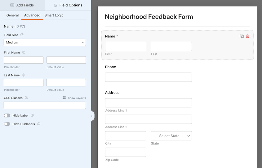 WPForms advanced settings