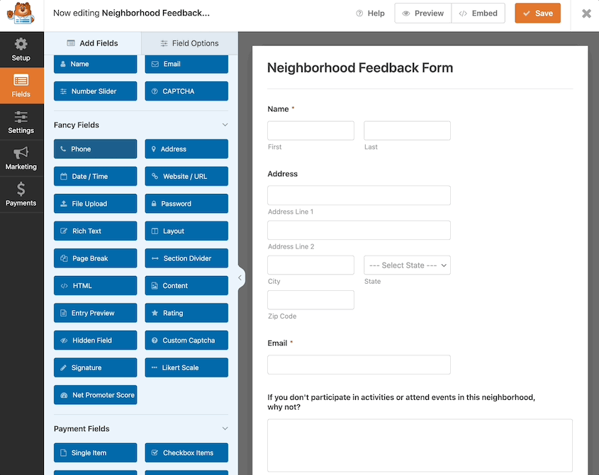 WPForms drag and drop builder