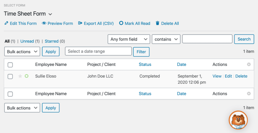 WPForms entries