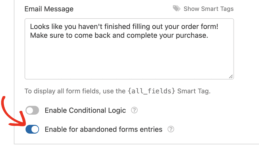 WPForms form abandonment email