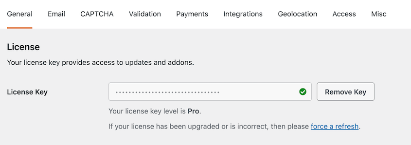 Activate WPForms license
