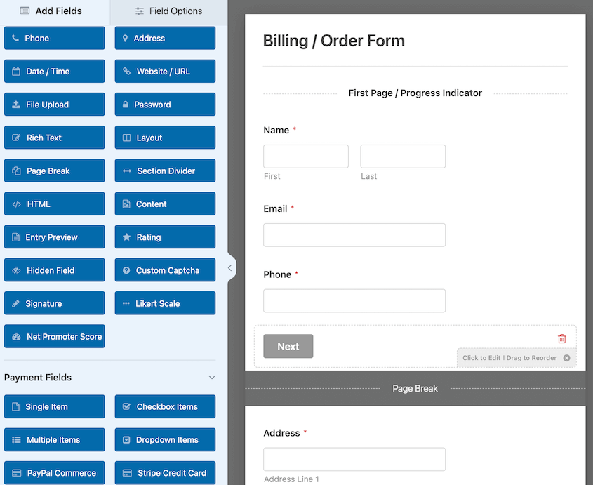 WPForms page break