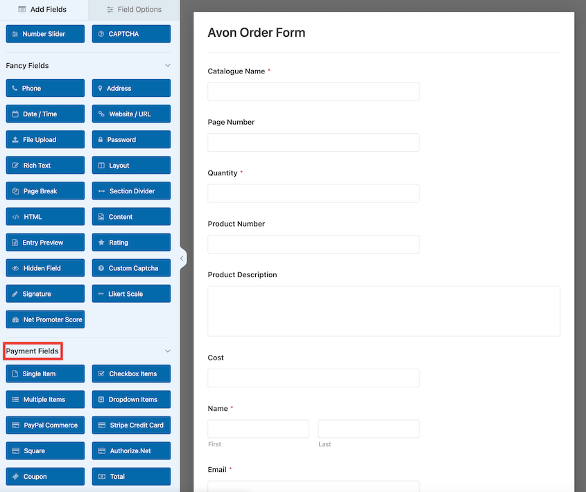 WPForms payment fields