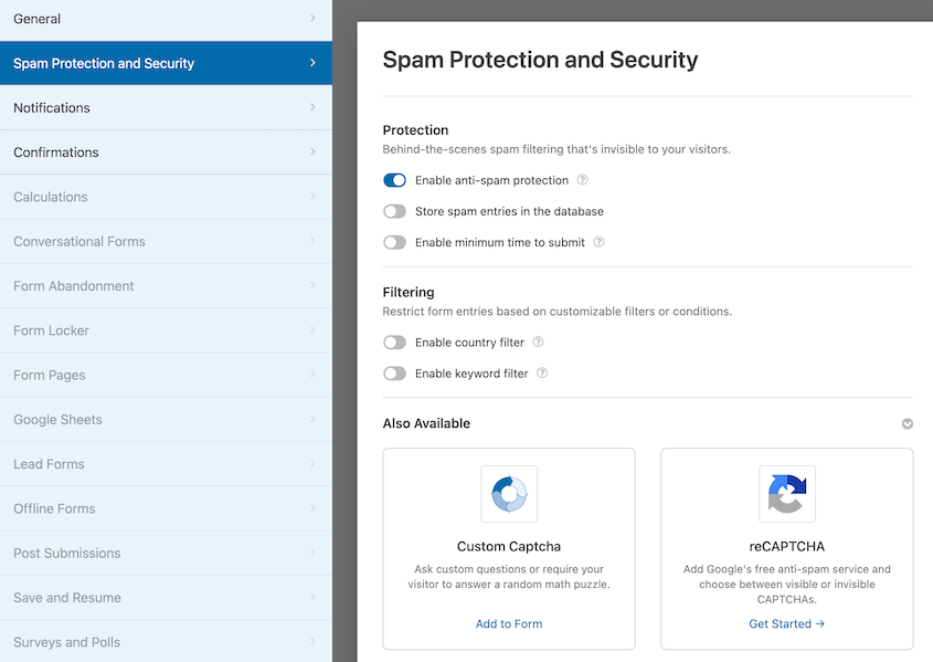 WPForms spam protection