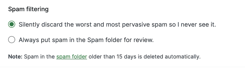 Akismet discard spam comments