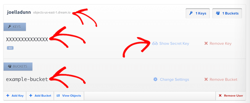 Copy DreamObjects access keys