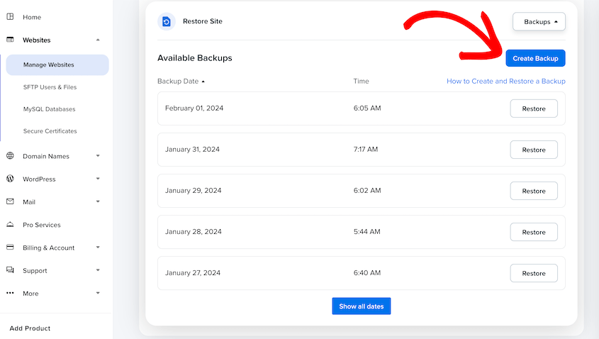 Create DreamHost backup