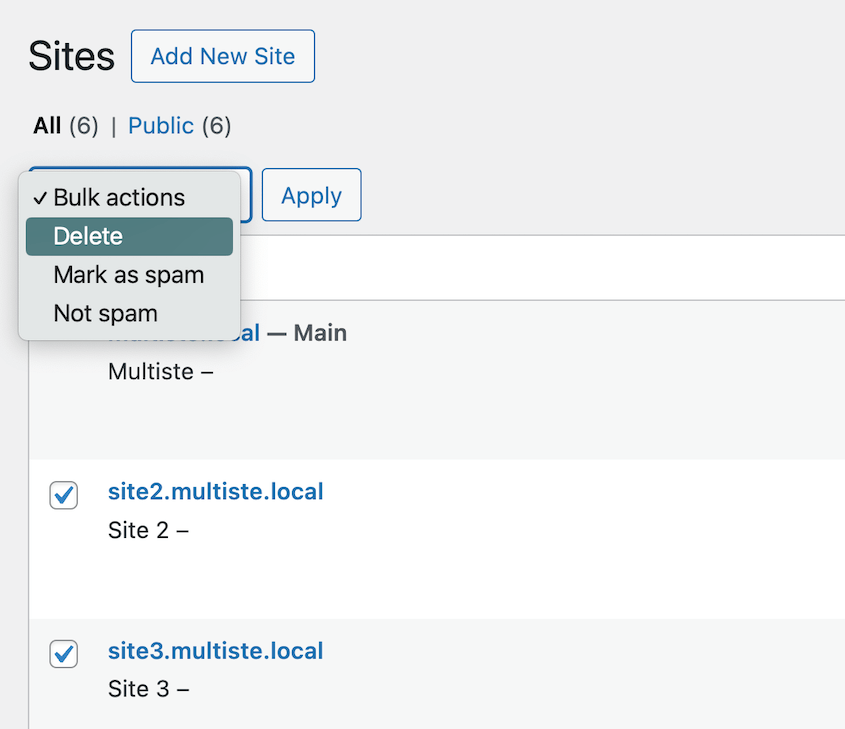 Delete multisite subsites