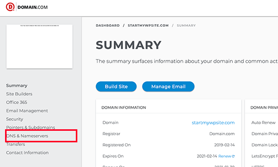 Domain.com DNS records