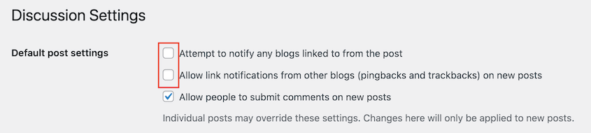 Edit post settings to disable pingbacks and trackbacks
