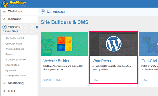 HostGator WordPress installer
