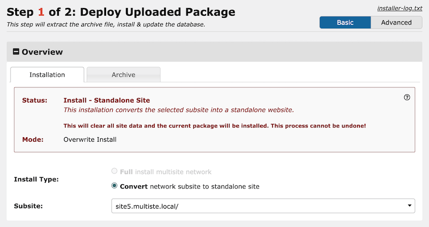 Import subsite to new server
