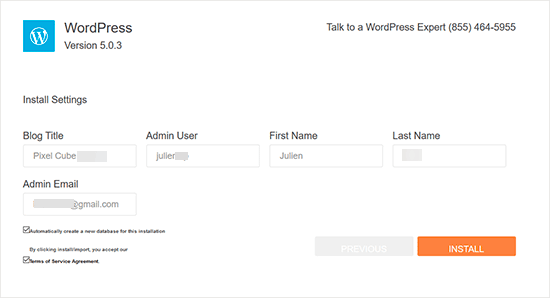 QuickInstall site settings