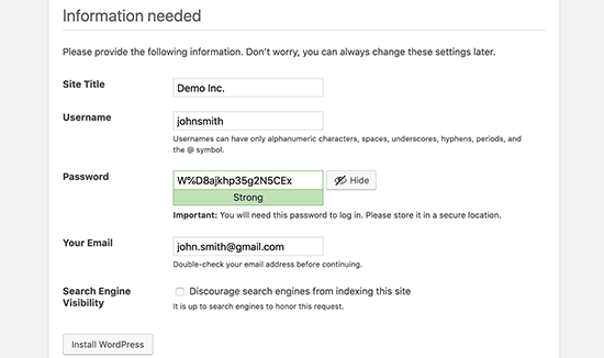 Setup WordPress site