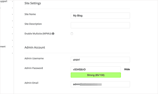 Softaculous site settings