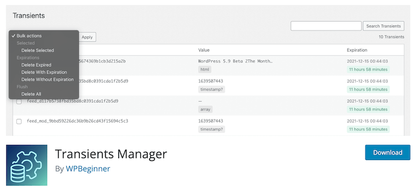 Transients Manager plugin