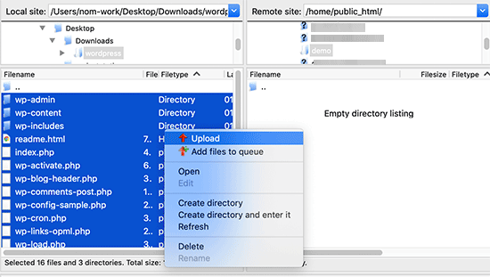 Upload WordPress files to new server