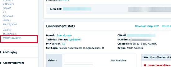 Log into WordPress site with WP Engine