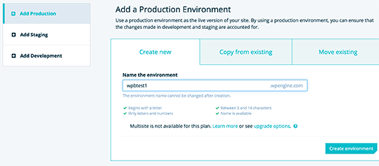 WP Engine production environment