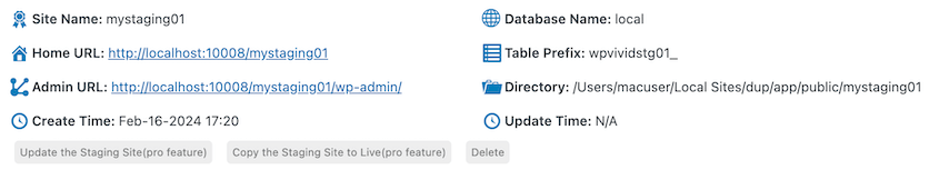 WPvivid staging login