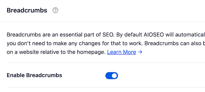 AIOSEO enable breadcrumbs