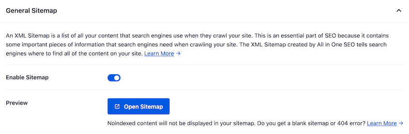 AIOSEO enable sitemap