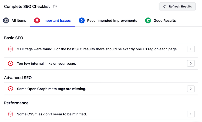 AIOSEO site audit notices