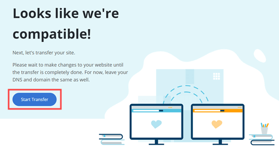 Start transfer with Bluehost Migrator