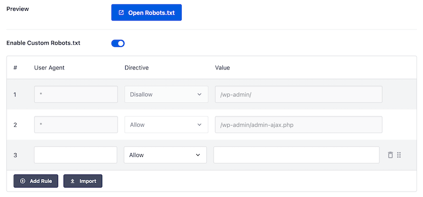 Custom robots.txt rules