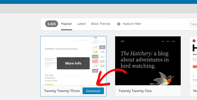 Download default WordPress theme