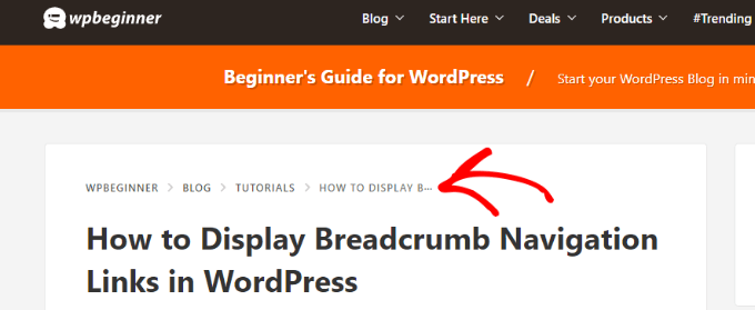Example site breadcrumbs