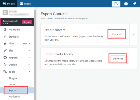 Export WordPress.com website