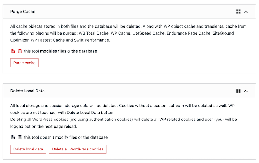 WP Reset settings