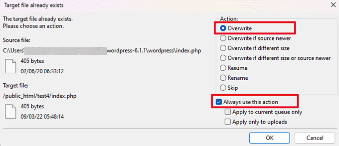 Overwrite files