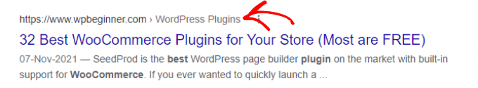 Breadcrumbs in search results