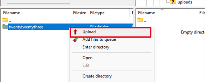 Upload theme to FTP