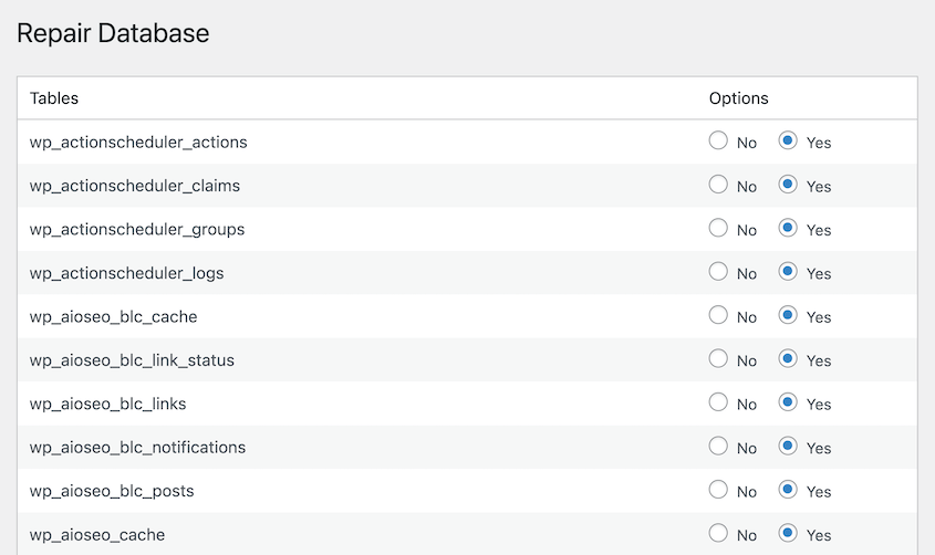 Repair database with WP-DBManager