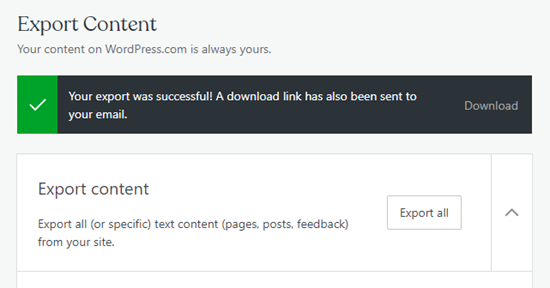 WordPress.com export link