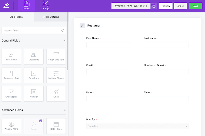 Everest Forms editor