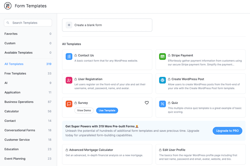 Formidable Forms templates