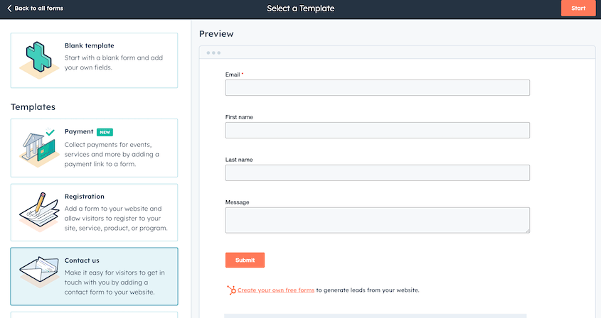 HubSpot form templates