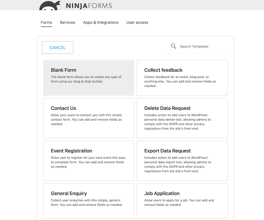 Ninja Forms templates