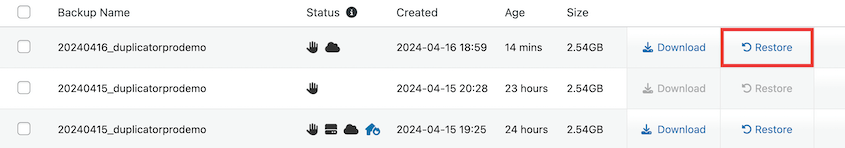 Restore remote backup