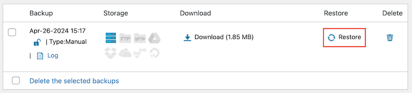 Restore WPvivid backup