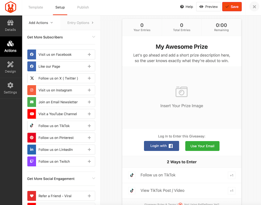 RafflePress giveaway with social buttons