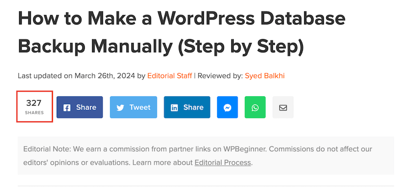 Shared Counts on WPBeginner